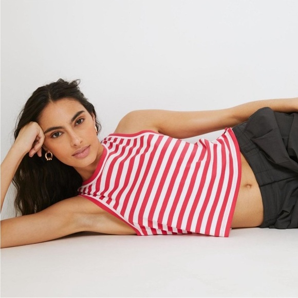 Anthropologie Maeve Cropped Striped Tank medium red white - Picture 3 of 6